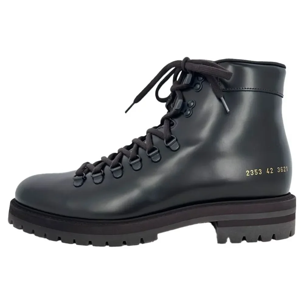 Common Projects Lace-Up Hiking Boots in Black Leather